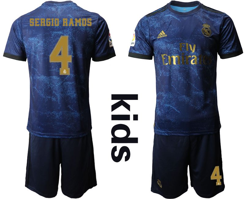 Youth 2019-2020 club Real Madrid away #4 blue Soccer Jerseys